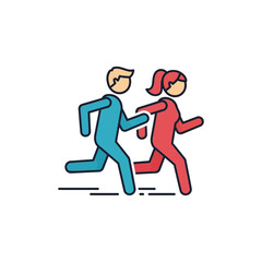 Fototapeta premium Two figures a man and a woman are running side by side.