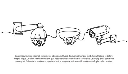 Set of surveillance camera one line. Electronic tools. Abstract minimal continuous line isolated on white background.
