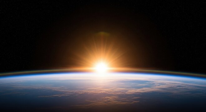 Sunrise seen from space over planet Earth