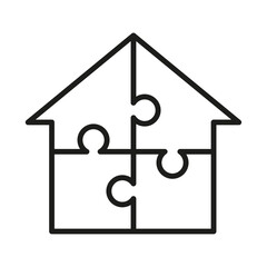 puzzle house icon, puzzle house vector illustration-simple illustration of puzzle house. Simple house drawing with dollar signs indicating value. Real estate financial concept with clean lines.