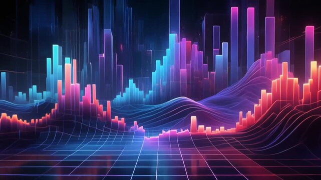 Vibrant futuristic data visualization of financial markets showing stock trends and analytics on a digital grid - Powered by Adobe