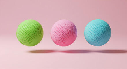 Fototapeta premium Colorful Ice Cream Scoops - Pink, Green, and Blue