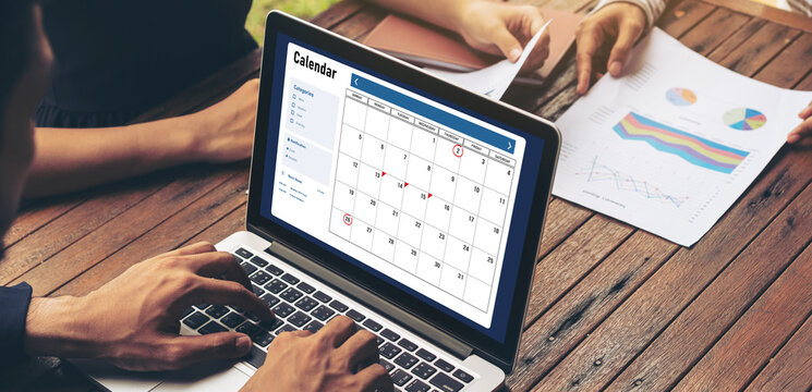 Calendar on computer software application for modish schedule planning for personal organizer and online business