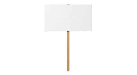 Blank white rectangular sign on a wooden stick isolated on a transparent background image