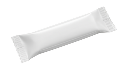 Blank white rectangular snack bar wrapper with serrated edges and a subtle crease isolated on a transparent background
