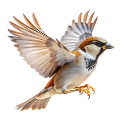 House Sparrow in Flight isolated on Black Background bird photography