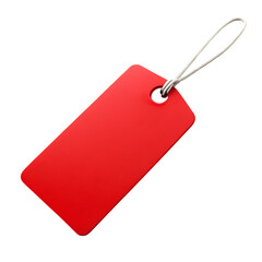 Blank red tag with string isolated on black background mockup