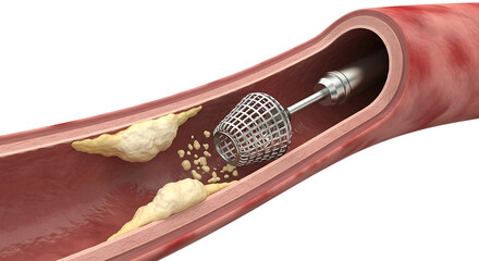 Angioplasty Catheter Inside of a Coronary Artery Blood Vessel to Remove Plaque