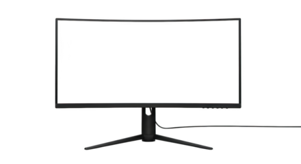 Curved computer monitor with stand and cable isolated on a transparent background curved screen black monitor