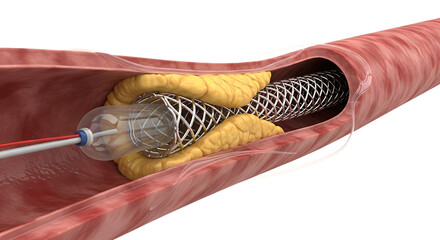 Stent placement opens blocked artery for improved blood flow and health
