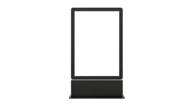 Digital display screen with white abstract shapes on a dark background isolated on a transparent background