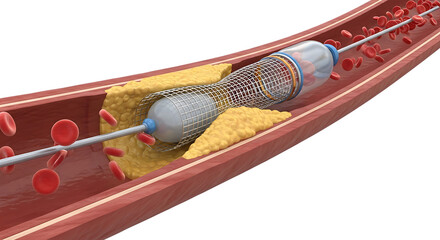 Coronary Stenting Process Inside of a Coronary Blood Vessel to open Plaque Blockage