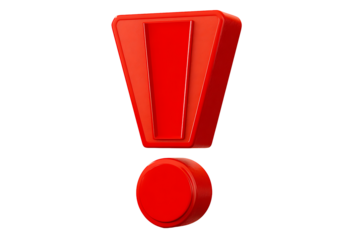 Red glossy exclamation mark sign for attention or important notification message