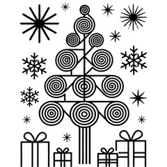 set of christmas tree and christmas accessories vector icons