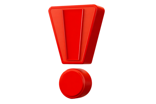 Red glossy exclamation mark sign for attention or important notification message