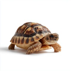 Obraz premium Tortoise exploring a light background in a calm indoor setting