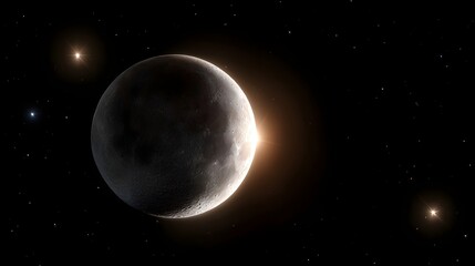 Fototapeta premium A celestial body partially illuminated by a distant light source set against a backdrop of countless stars in deep space