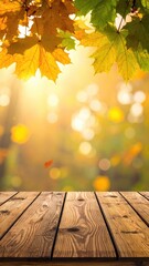 Bright autumn leaves frame a sunlit wooden table scene