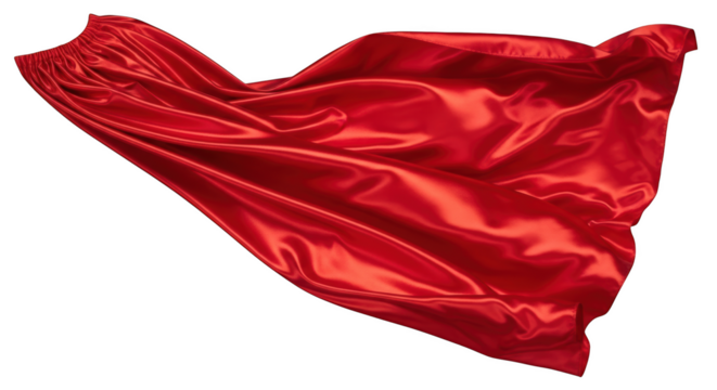 Flowing red satin fabric with folds and highlights isolated on a transparent background red fabric silk