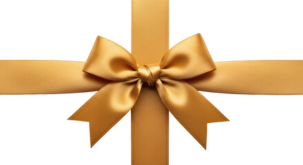 Fototapeta premium Golden satin ribbon tied in a bow on a background isolated on a transparent background gold ribbon gift bow