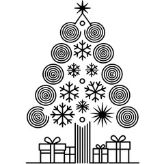 set of christmas tree and christmas accessories vector icons