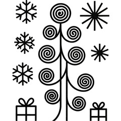 set of christmas tree and christmas accessories vector icons