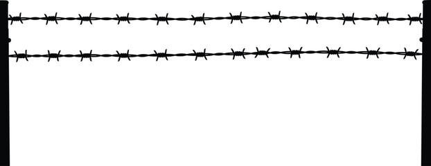 Barbed wire fence, security barrier, metal strands, sharp barbs, livestock enclosure, prison fencing, danger zone, protection, rural boundary, deterrent