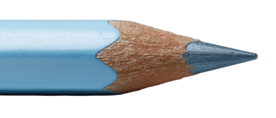 Close-up of a light blue pencil with a gray graphite lead