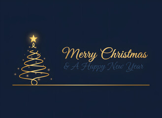 elegant merry christmas and happy newyear banner with line art tree