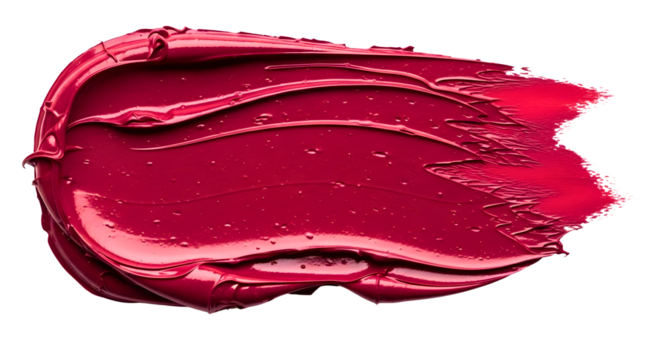 Vibrant smear of rich crimson lipstick texture on transparent background