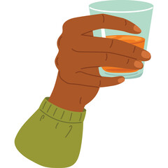 Hand Holding Glass Of Amber Liquid With Green Sleeve And Transparent Background