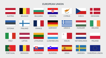 Flags of European Union member states. Flat vector set cliparts isolated. 
