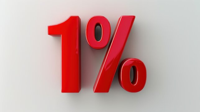 Red 1% symbol on a white background. The number is bold and three-dimensional, emphasizing a financial or statistical concept.