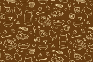 Seamless Baking Pattern with Kitchen Tools Vector Design