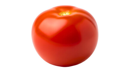 Close up of a single ripe red tomato against a stark black studio background view on transparent background