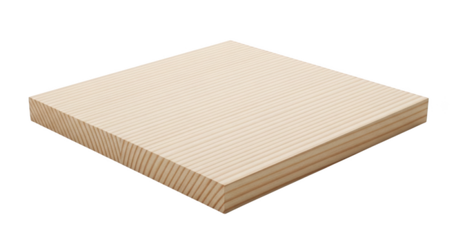 Light colored wooden plank with visible grain texture and layered construction isolated on a transparent background