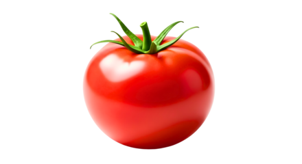 Fresh red tomato with green stem studio shot on transparent background