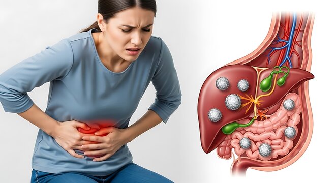 Woman abdominal pain liver stones abdomen gallbladder