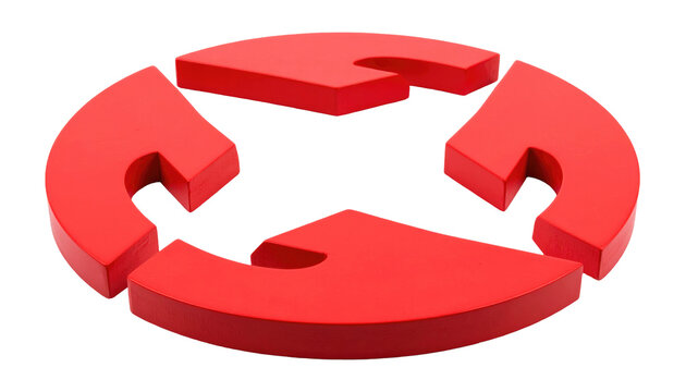A 3D rendered graphic featuring four bright red, curved arrow-like shapes arranged in a circular configuration. The background is solid black