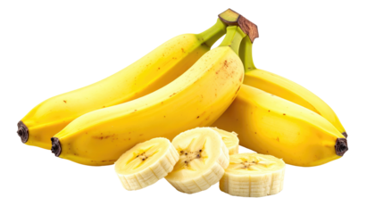 A close-up view of a bunch of ripe, yellow fruits with some peeled and sliced, showcasing natural texture and detail