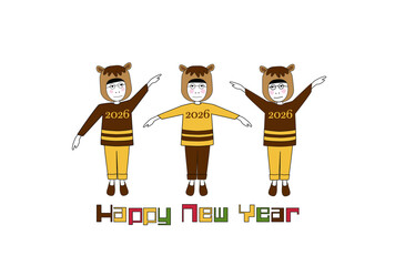 2026年、午年の年賀状、馬の被り物をしたポップでユーモアのある年賀状