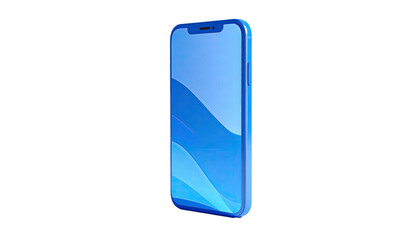 A vibrant blue smartphone with a light blue wavy background, angled right