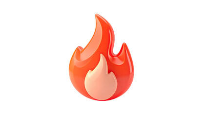 Shiny, 3D-rendered, stylized orange and red flame icon on a black background