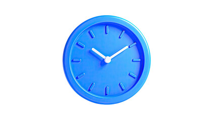 3D render of a blue clock on a black background, showing the time