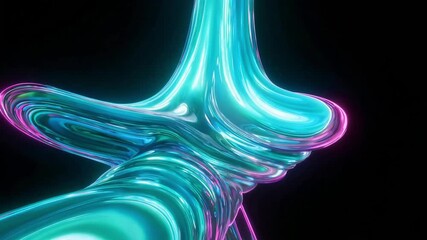 Abstract glowing form with blue and pink hues against a dark background creates a futuristic and modern design element perfect for digital art or technology themed projects and presentations - Powered by Adobe