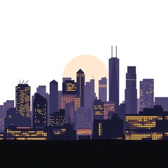 Minimalist cityscape silhouette with clean lines and flat colors, urban backdrop for professional design,  illustration,  graphic design
