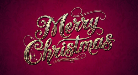 Merry festive text with golden ornate script on dark background