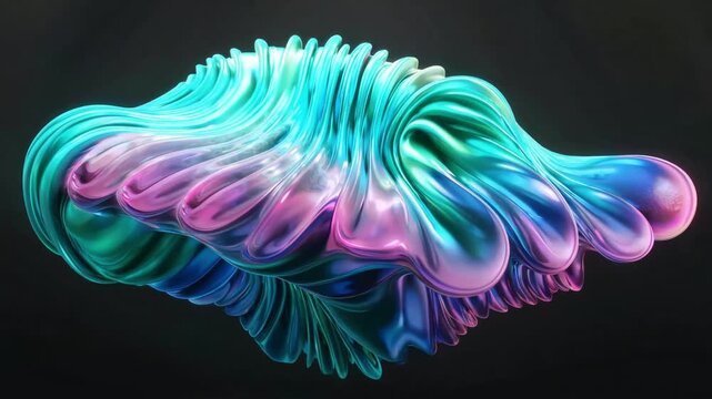Iridescent abstract sculpture with flowing organic shapes and vibrant colors against a dark background creating a modern and artistic visual for design and creative projects