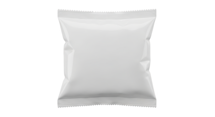 Plain white sealed snack bag with crimped edges and horizontal lines isolated on a transparent background