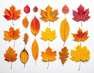 Fall foliage collection varied leaf shapes, vibrant colors